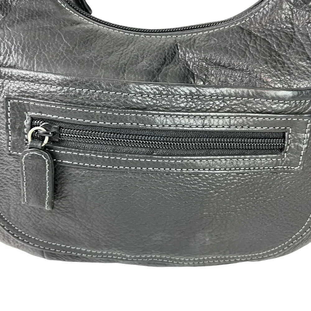 Tignanello Black Genuine Leather Hobo Handbag Shoulder Bag Purse Tote Satchel